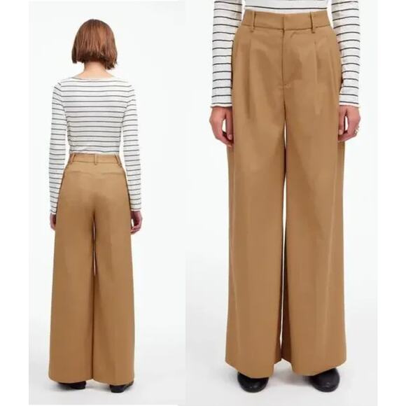 Madewell | NWOT Harlow Superwide-Leg Trouser Brushed Twill Light Neutral | Sz 14 - Picture 1 of 10